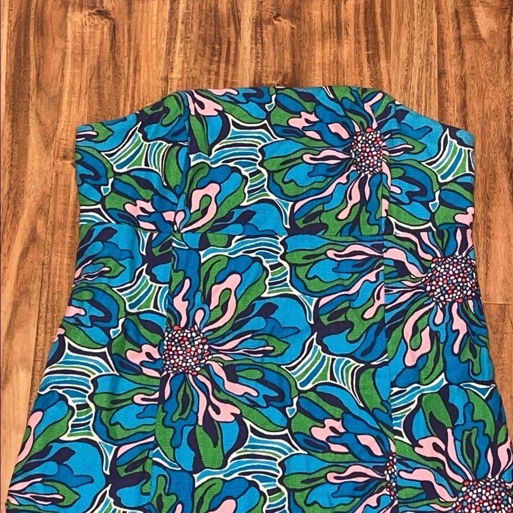 Lilly Pulitzer women’s 4 small dress Strapless Blue Green Floral Bowen vintage - Picture 2 of 9